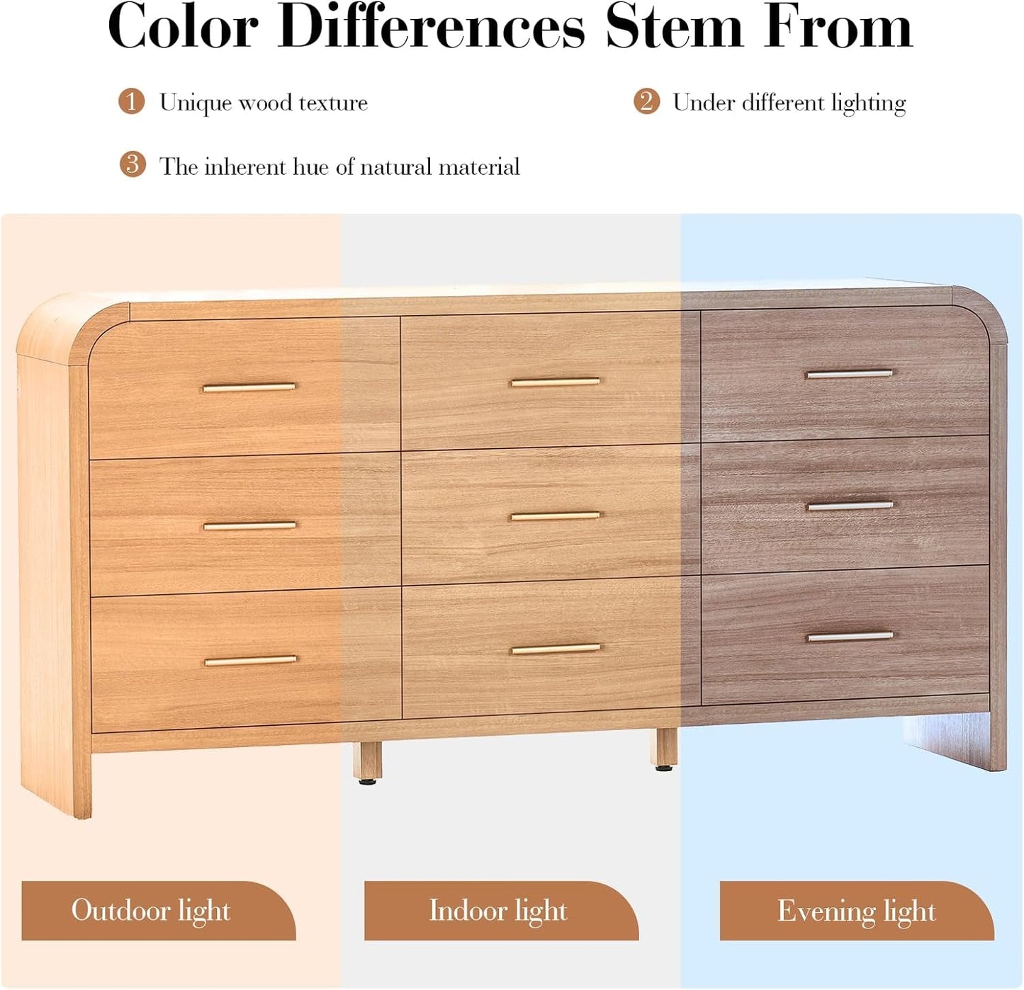 Solid Oak Curved Nine Drawer Dresser Sixty Three Inches