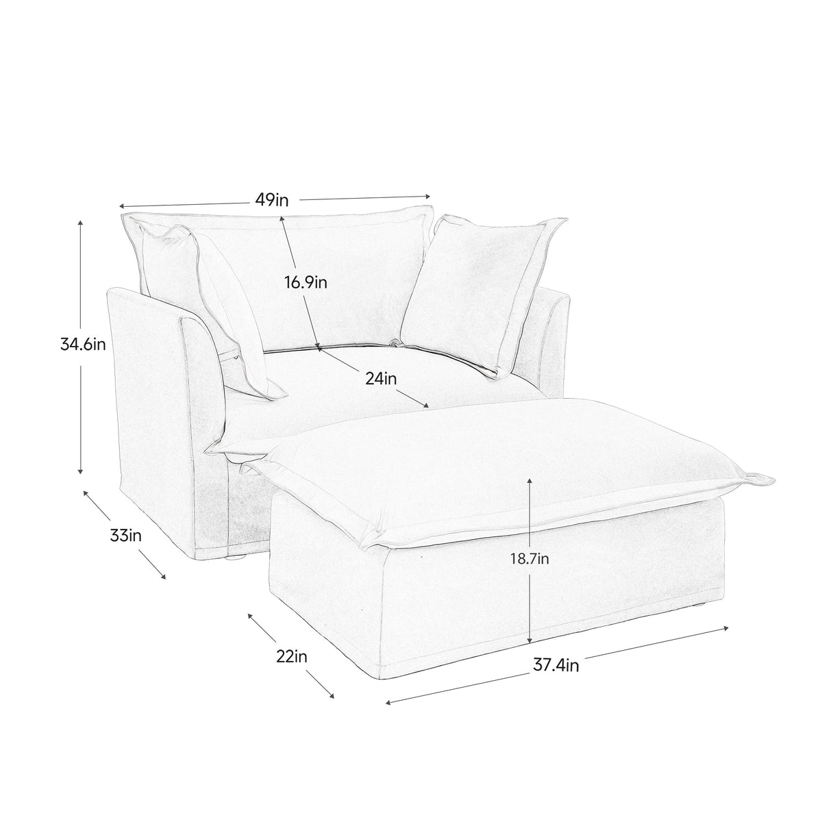 Upholstered Slipcovered Armchair with Ottoman - Set of 2