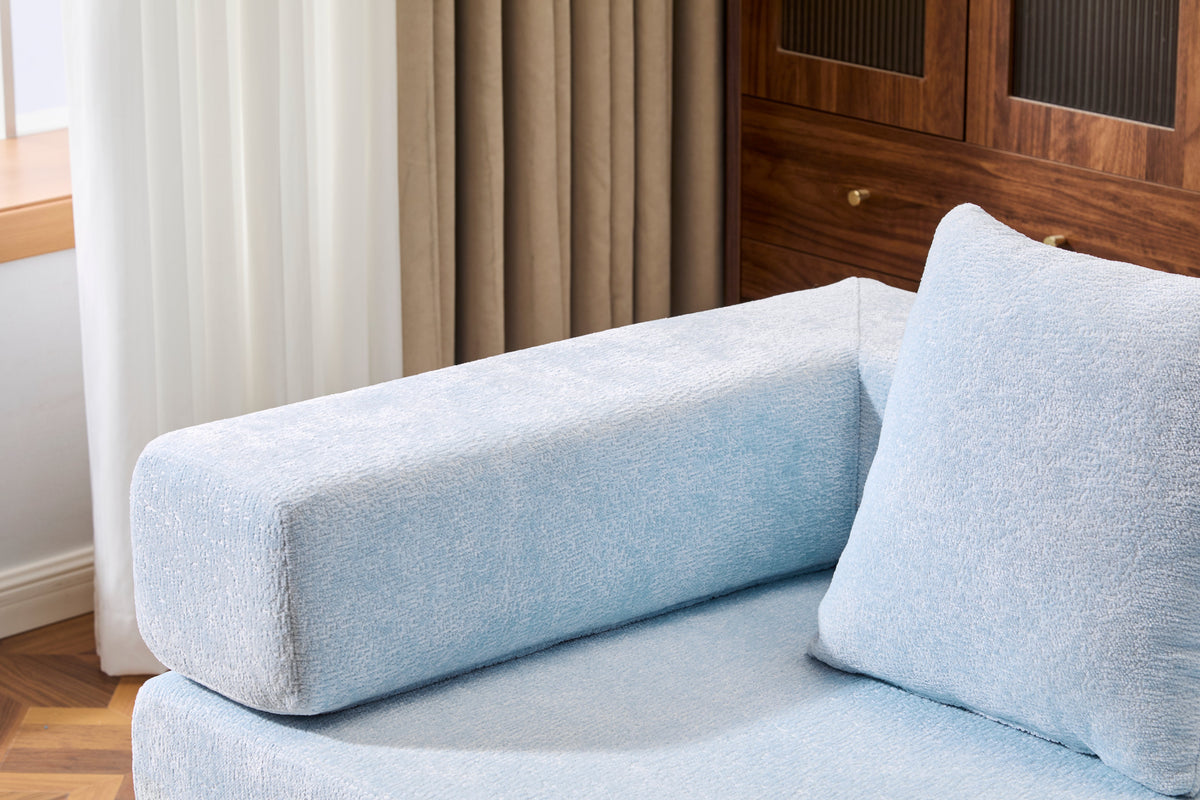 Light Blue Chenille Convertible Floor Couch