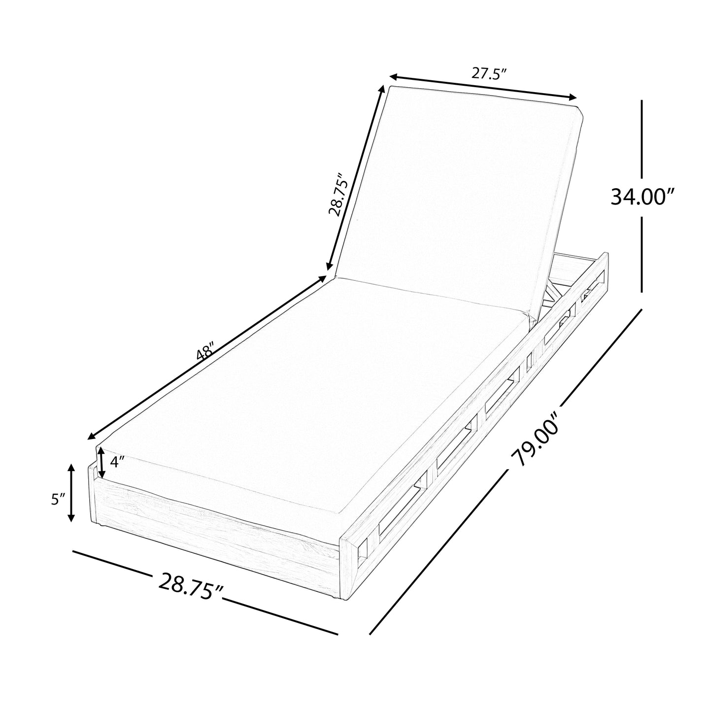 Lounge Chaise Set, Acacia Wood with Water-Resistant Lounge Cushions