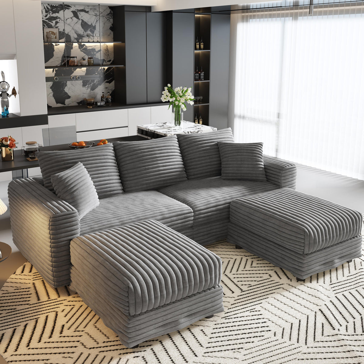 Plush Corduroy 3-Seat Sofa - Modern Design for Ultimate Comfort
