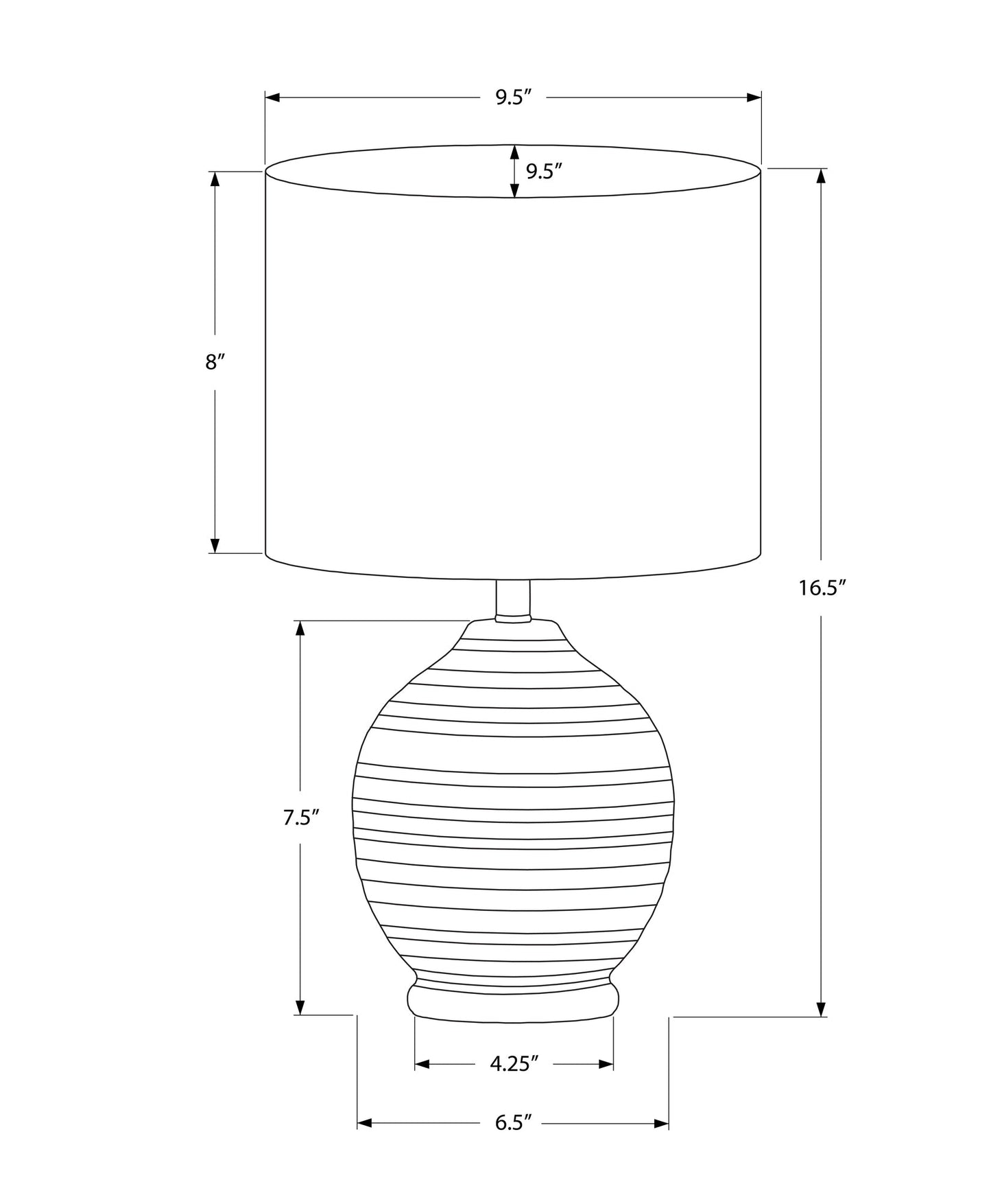 Lighting, 17'h, Table Lamp, Black Ceramic, Ivory / Cream Shade, Transitional
