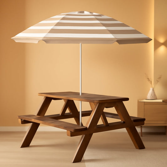 Walnut Wooden Kids Picnic Table With Adjustable Umbrella