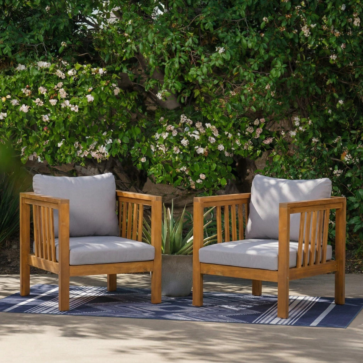 Set of 2 Outdoor Acacia Wood Club Chairs