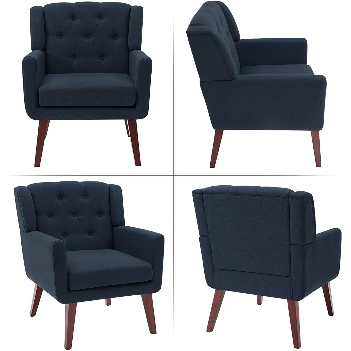 Button Tufted Swivel Accent Chair With Leather Upholstery