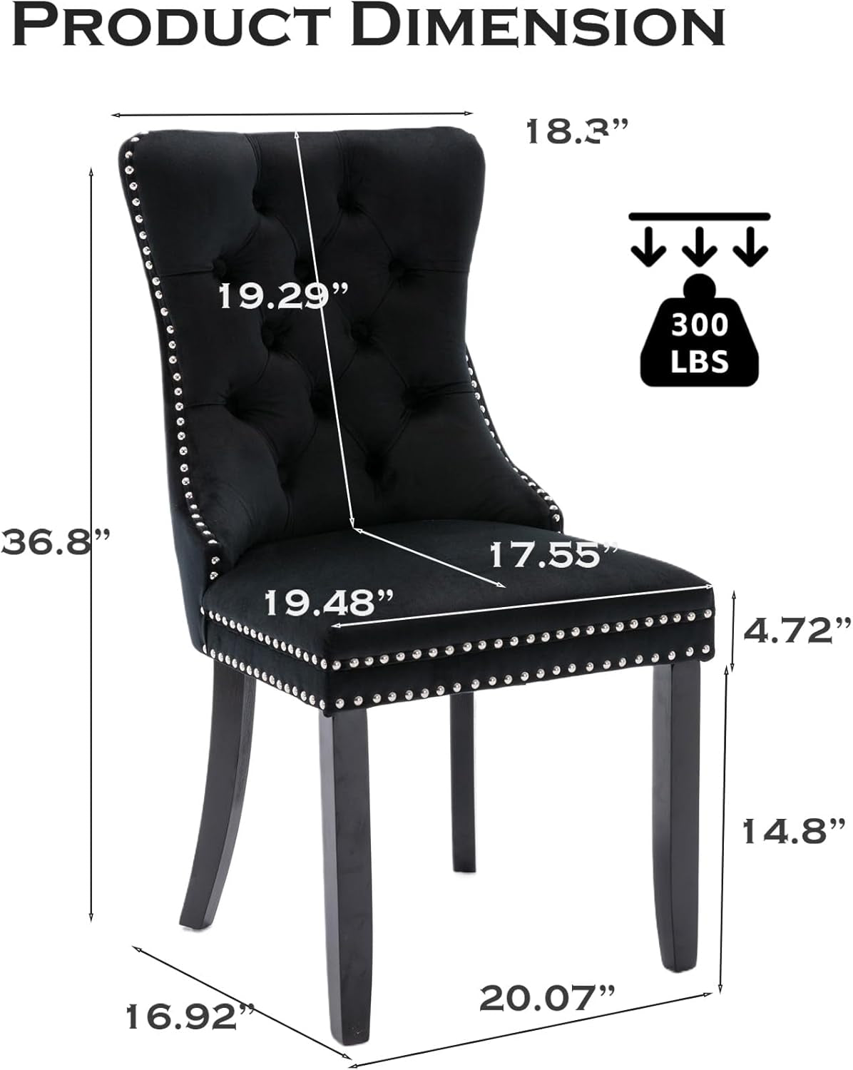 Black Velvet Tufted Dining Chairs With Nailhead Trim Set of 2