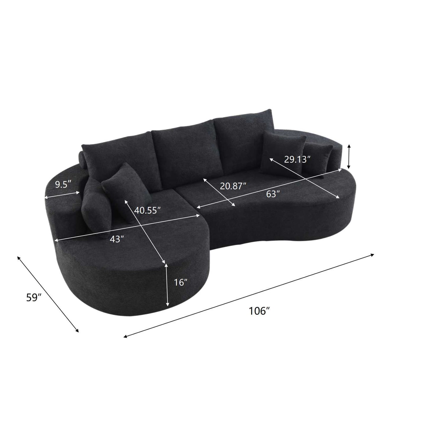 106 in. 2-Piece Fabric Cloud Curved Sectional Boucle Sofa
