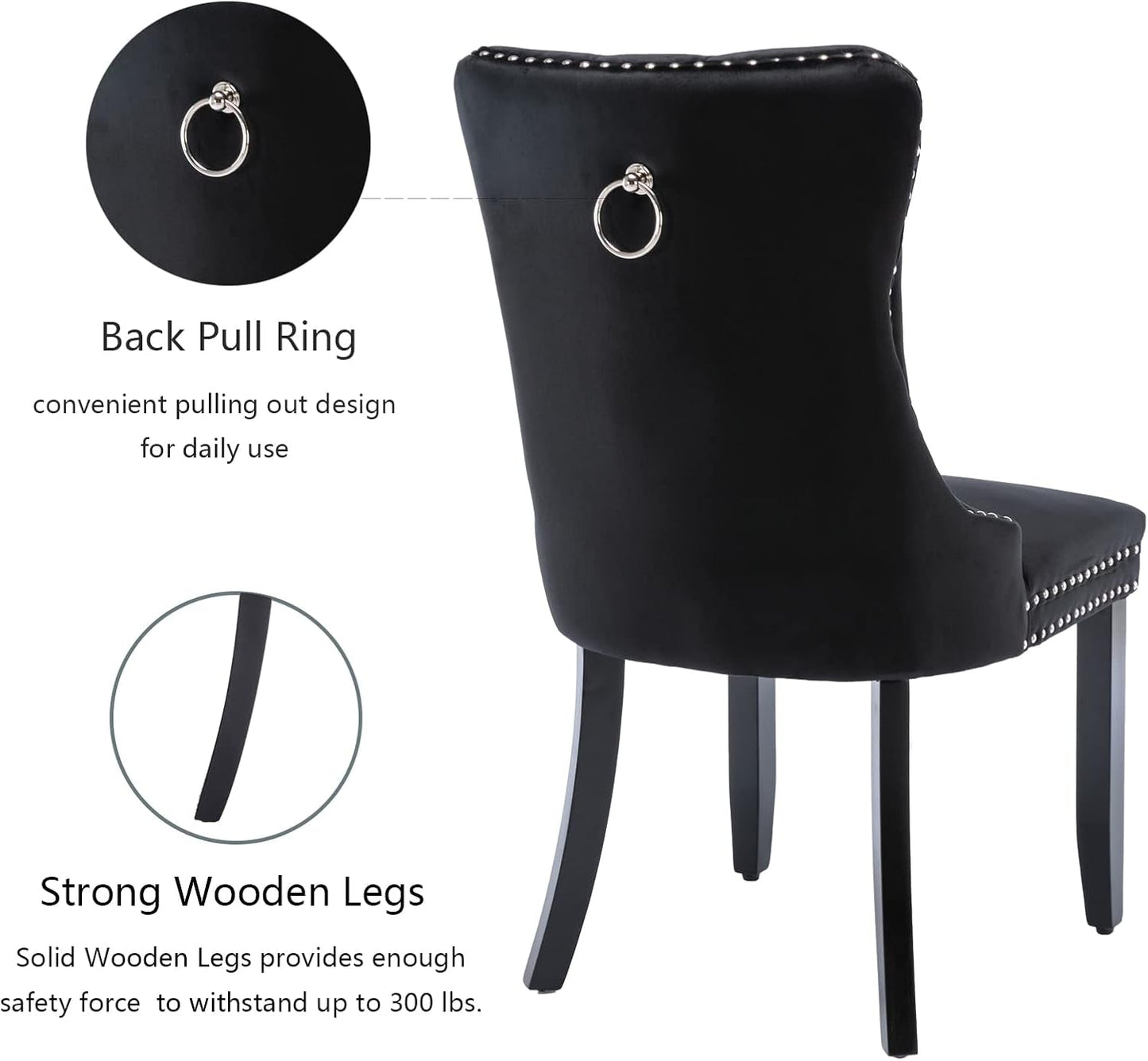 Black Velvet Dining Chairs Set of 4 with Solid Wood Legs