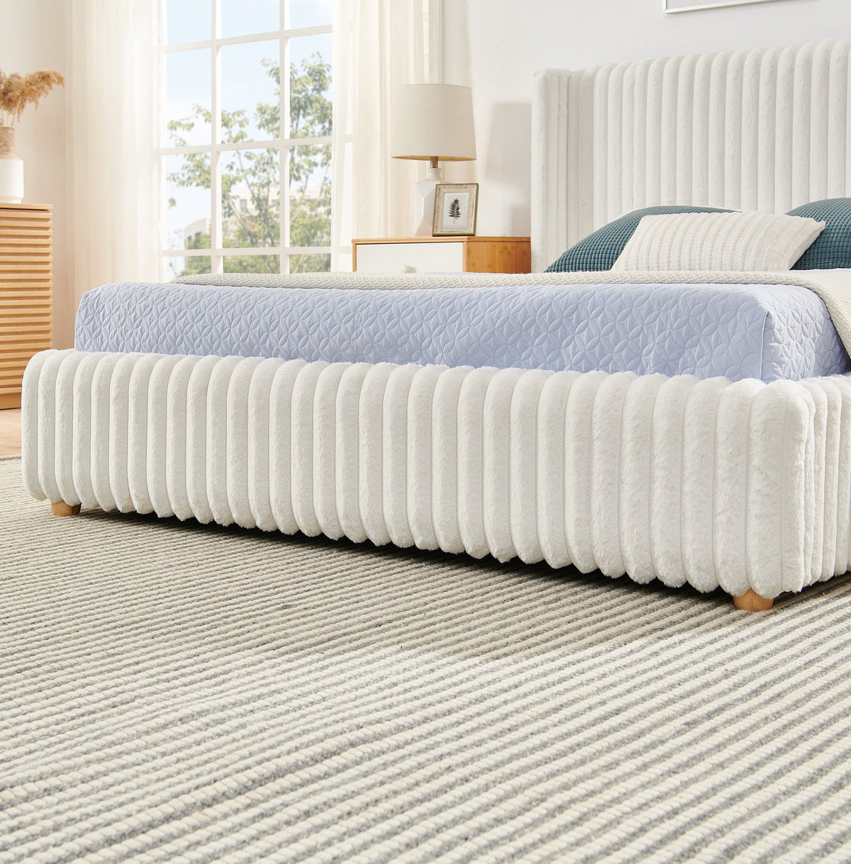 Queen Functional Vertical Striped Bed with Gas Lift Storage