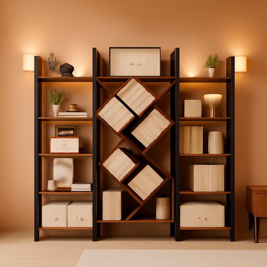 Rustic Brown 5 Tier Wooden Bookcase With Metal Frame