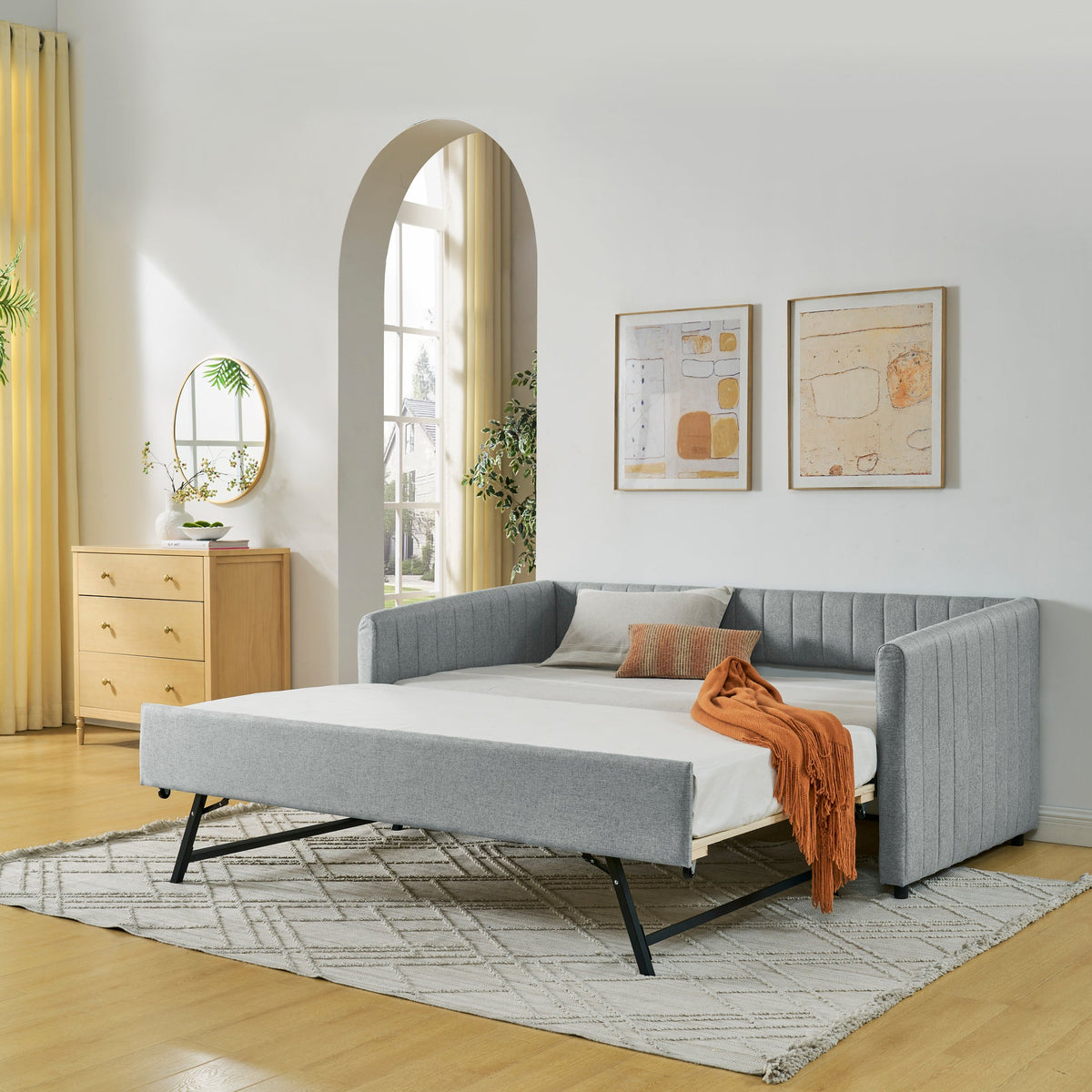 Twin Size Daybed with Trundle Upholstered Sofa Bed