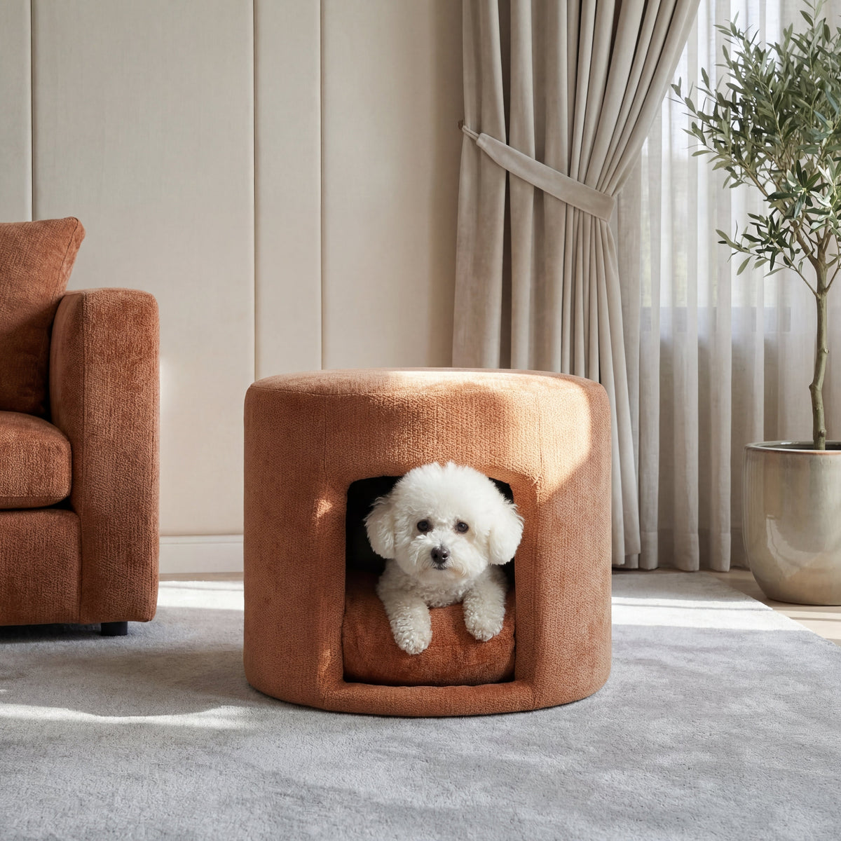 Orange Pet Friendly Ottoman with Removable Pet Cushion