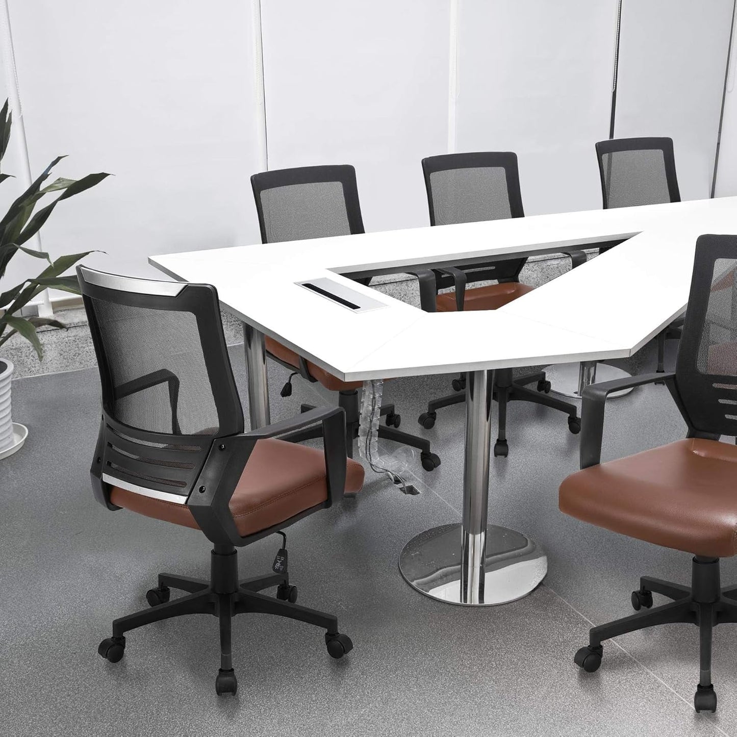 Ergonomic Leather Mesh Office Chair Lumbar Support Brown