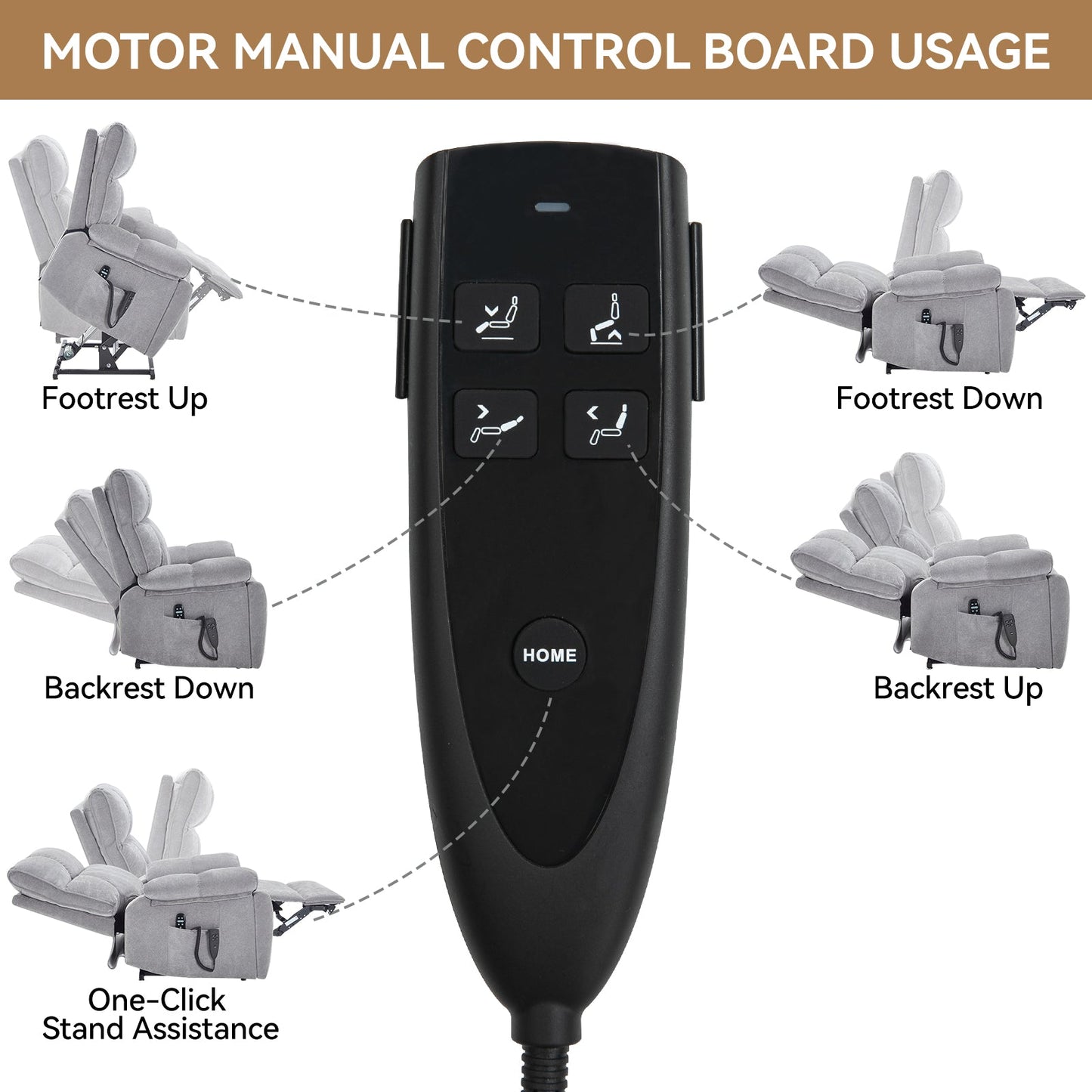 Grey Heat Massage Dual Motor Electric Power Lift Recliner