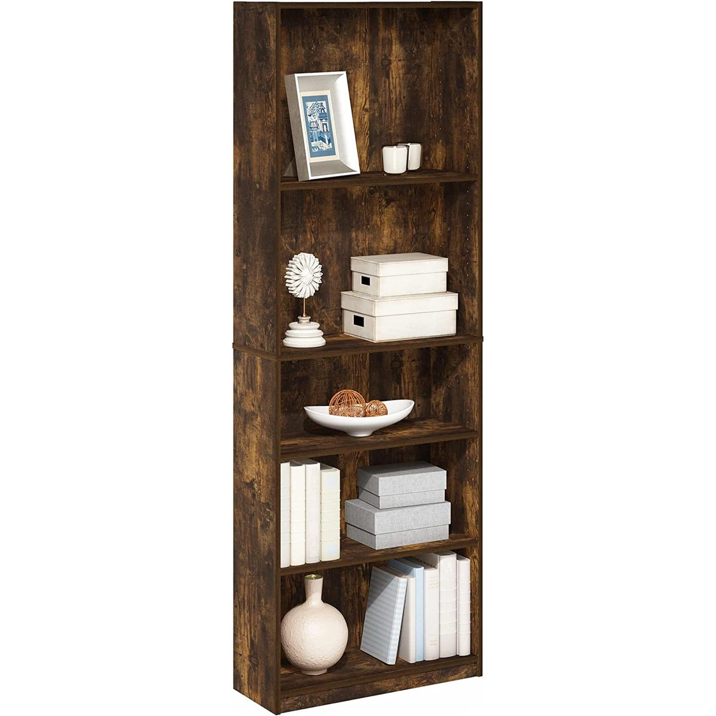 Amber Pine Adjustable 5-Tier Bookcase With Durable Shelves