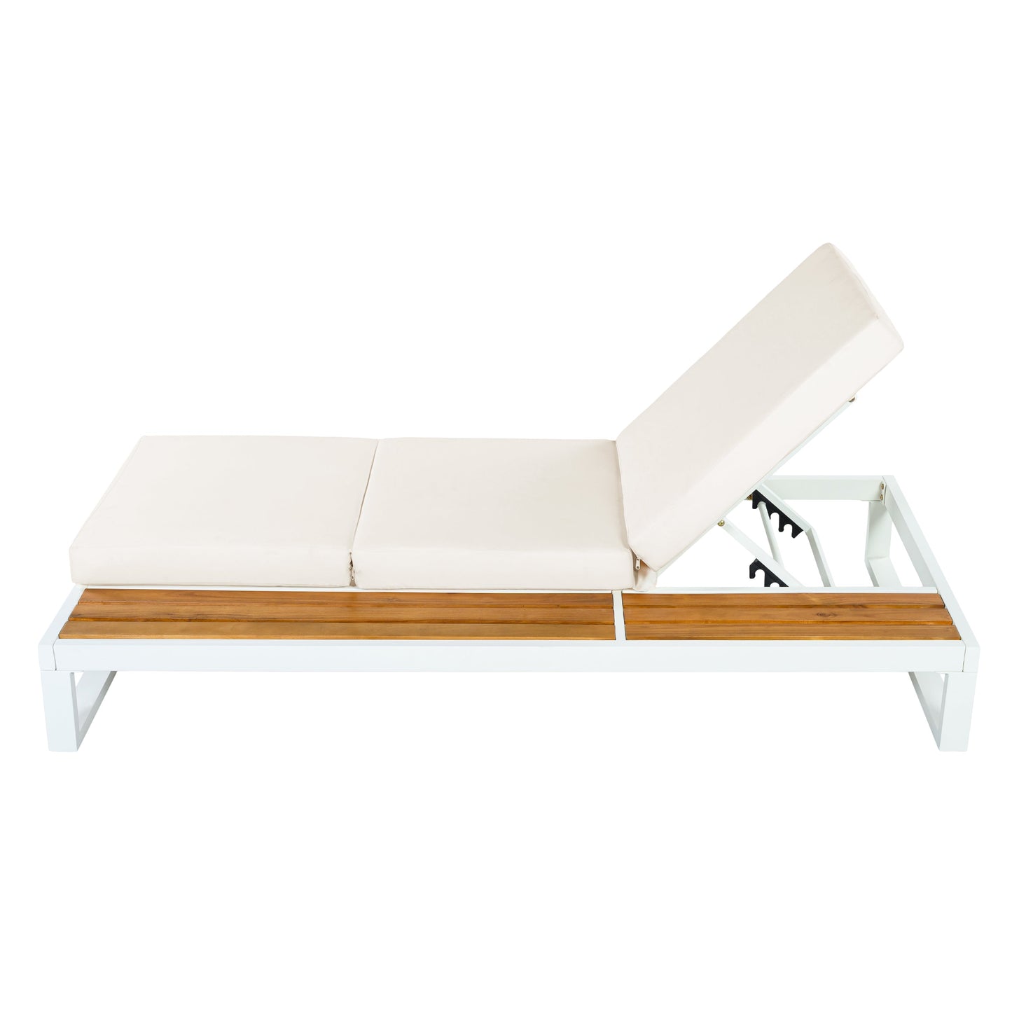 White Iron & Teak Finish Chaise Lounge Set