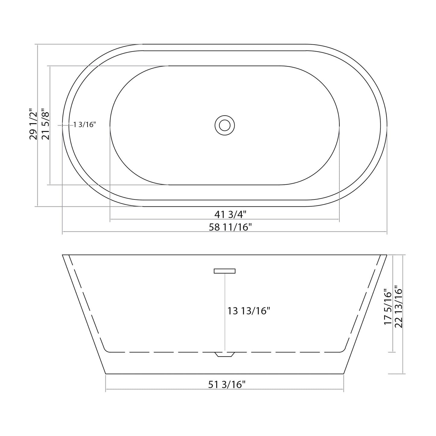 59" Acrylic Freestanding Bathtub, Stand Alone Soaking Tub, Gloss