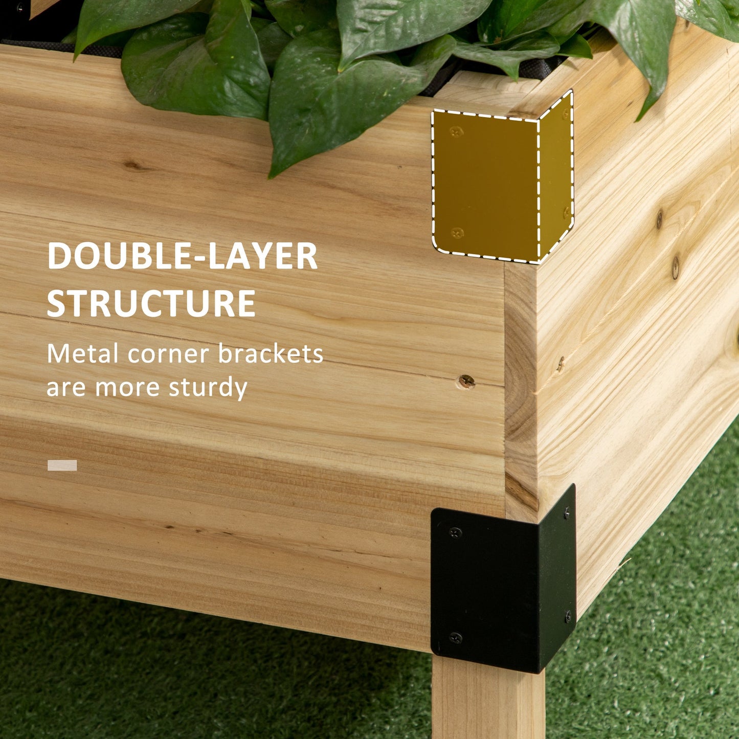 Outsunny Raised Garden Bed with Trellis, 2 Tier Wooden Elevated Planter Box with Legs and Metal Corners for Vegetables, Flowers, Herbs, Natural