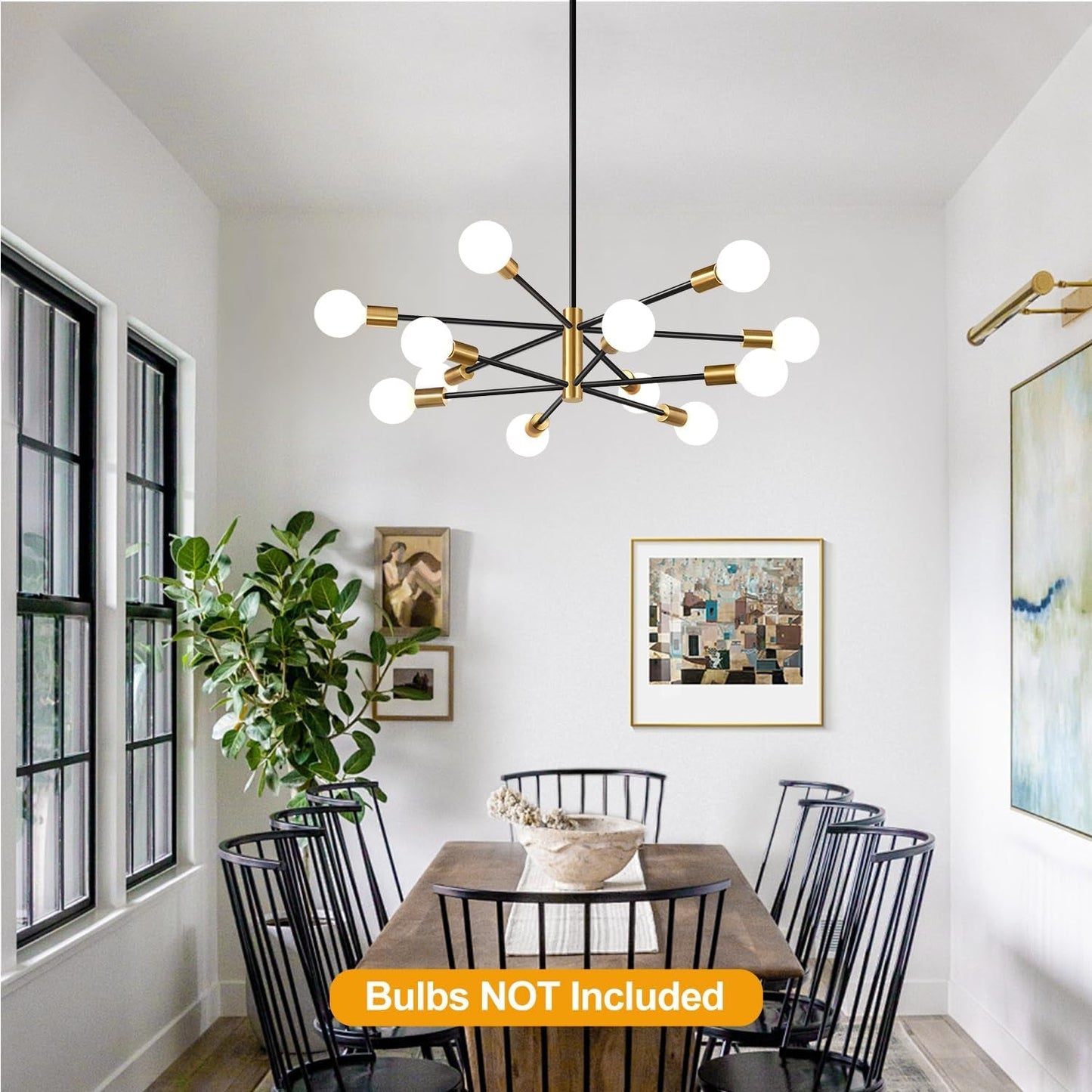33 Inch Modern Black Gold Chandelier 12 Light Adjustable