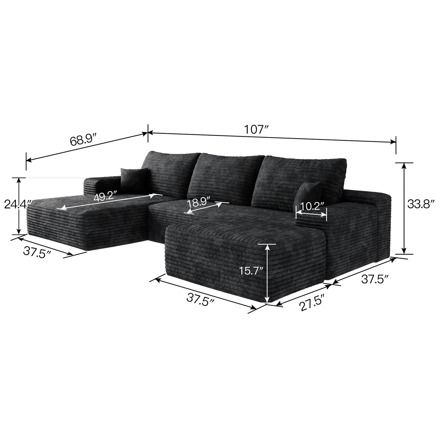 107" Cloud Sectional Sofa with Ottoman