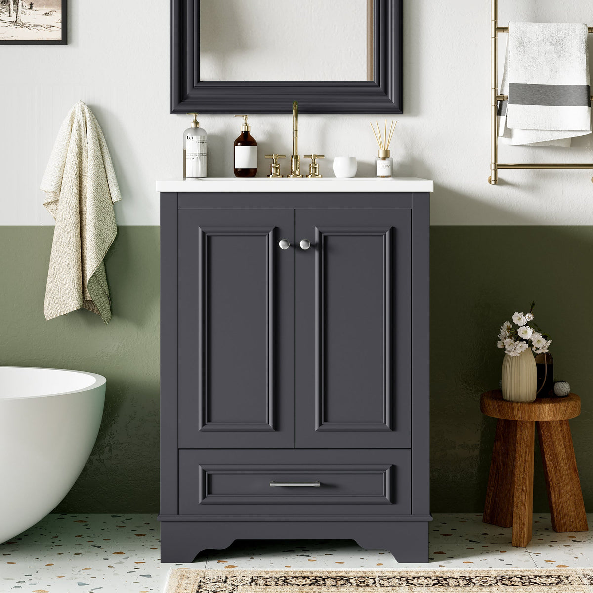 24" Bathroom Vanity with Ceramic Sink Combo