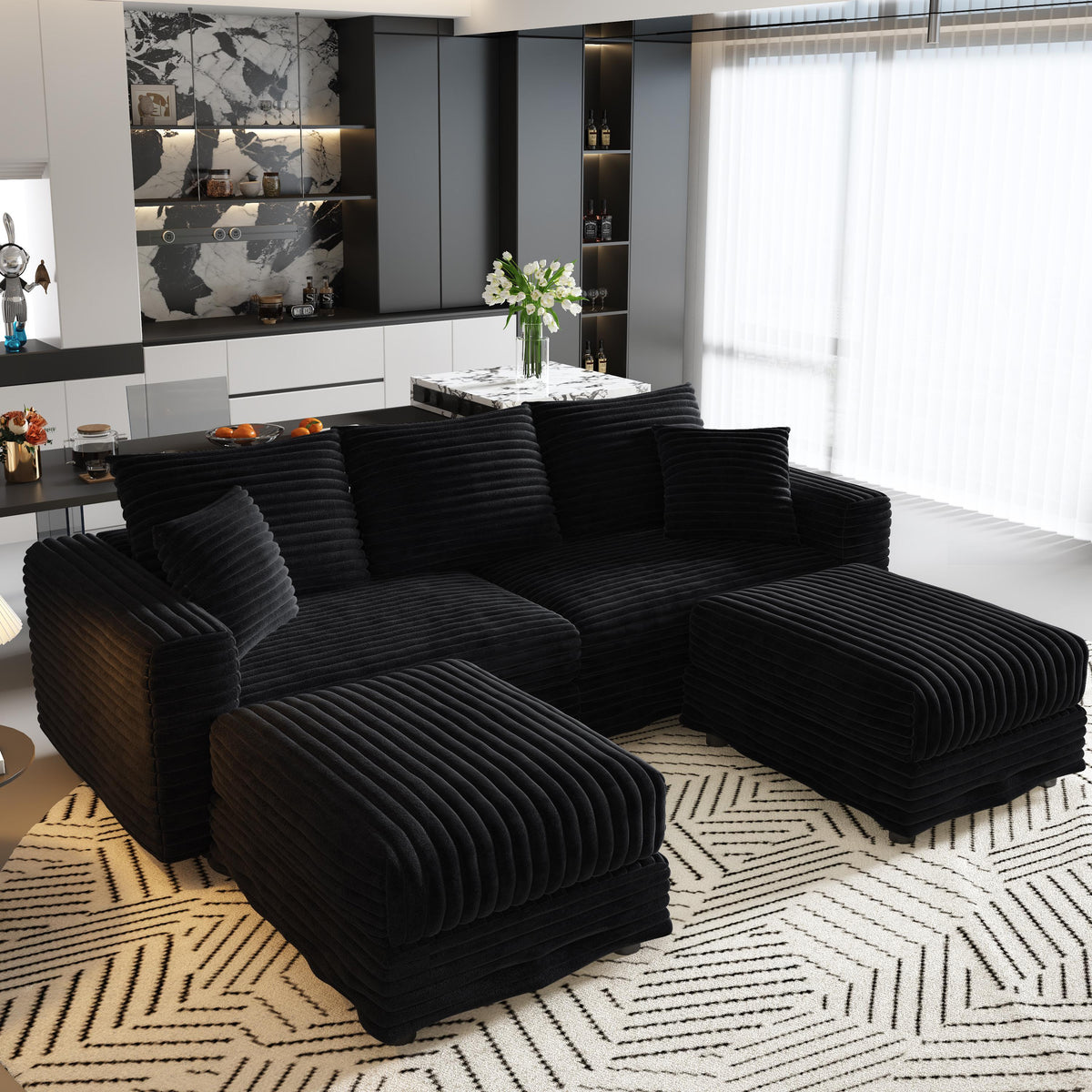 82.7" Plush Corduroy 3-Seat Sofa