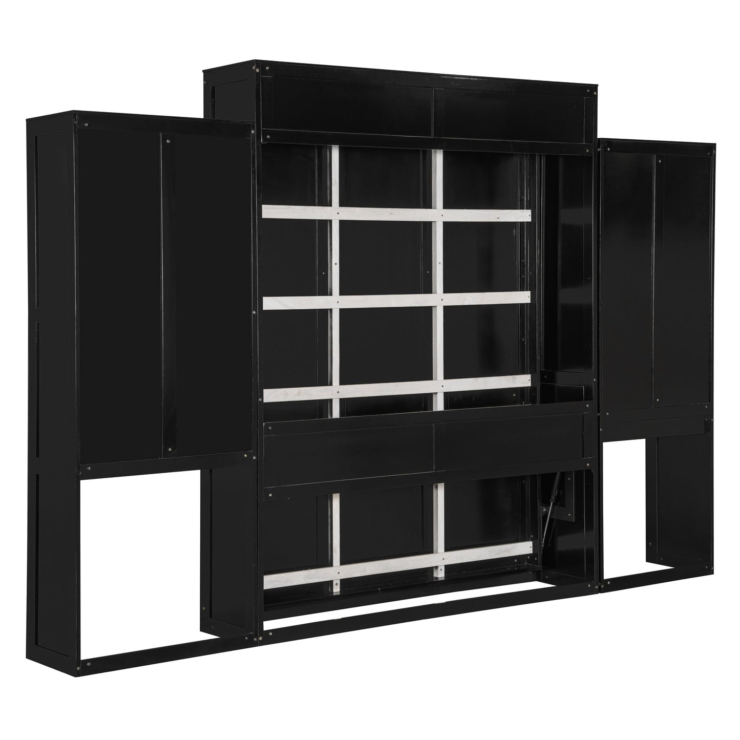 Queen Size Murphy Bed with Desk, Vanity and Cabinets, Espresso(OLD SKU: N820S00057P)