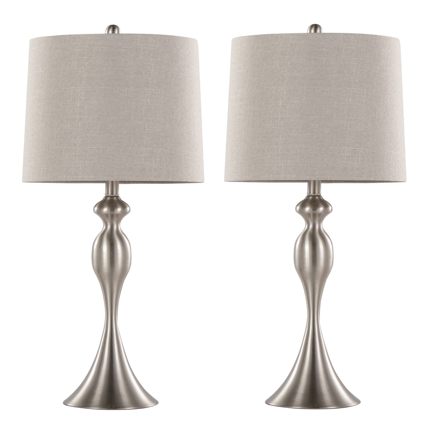 Ashland 27" Contemporary Metal Table Lamp Set in Brushed Nickel
