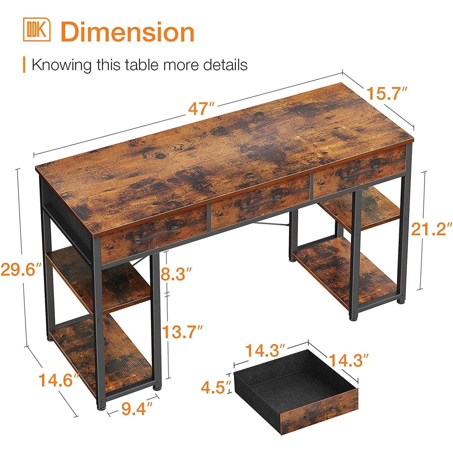 Vintage Writing Desk With Three Fabric Drawers For Office