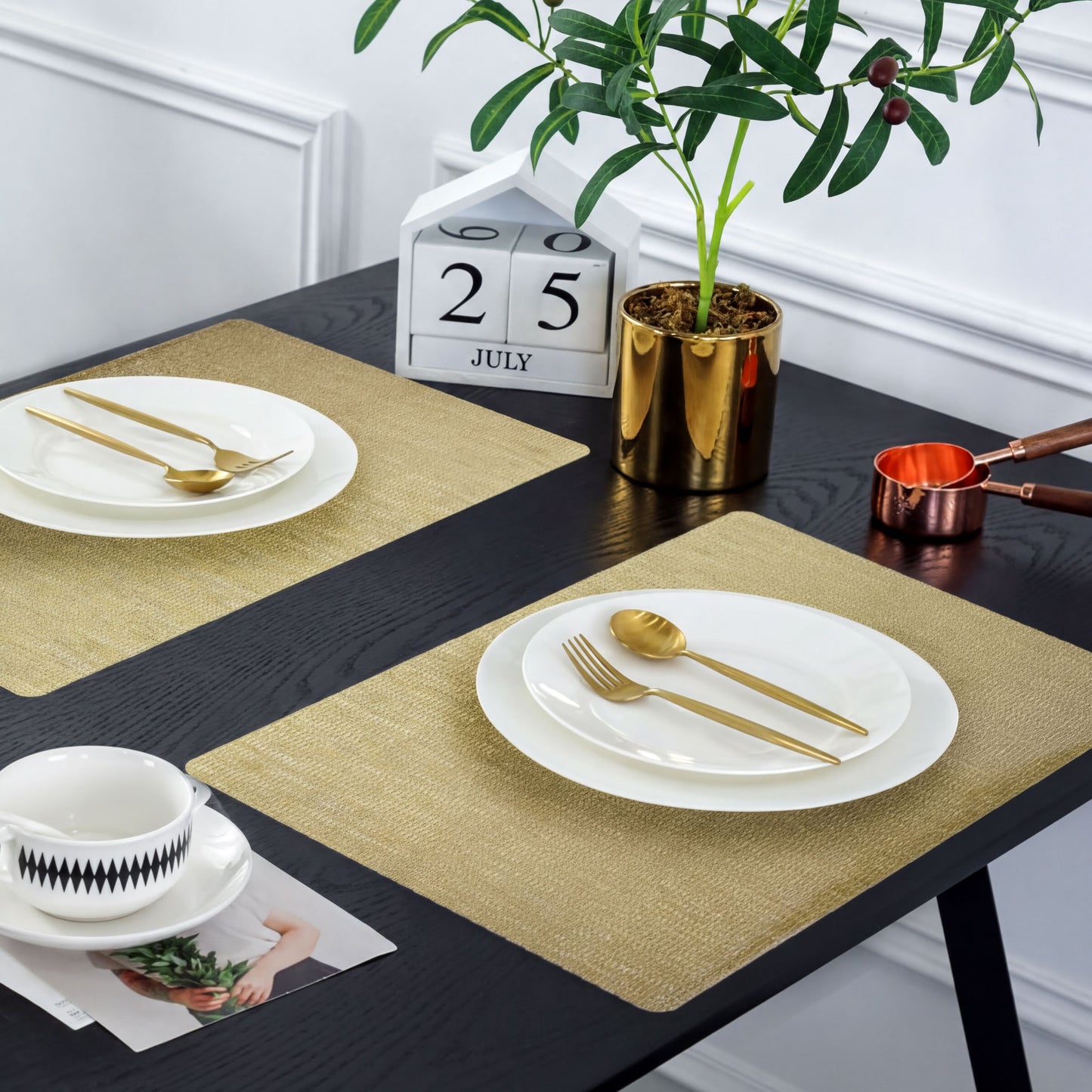 Woven PVC Placemats - Brown Non Slip Dining Table Protectors Set of 8