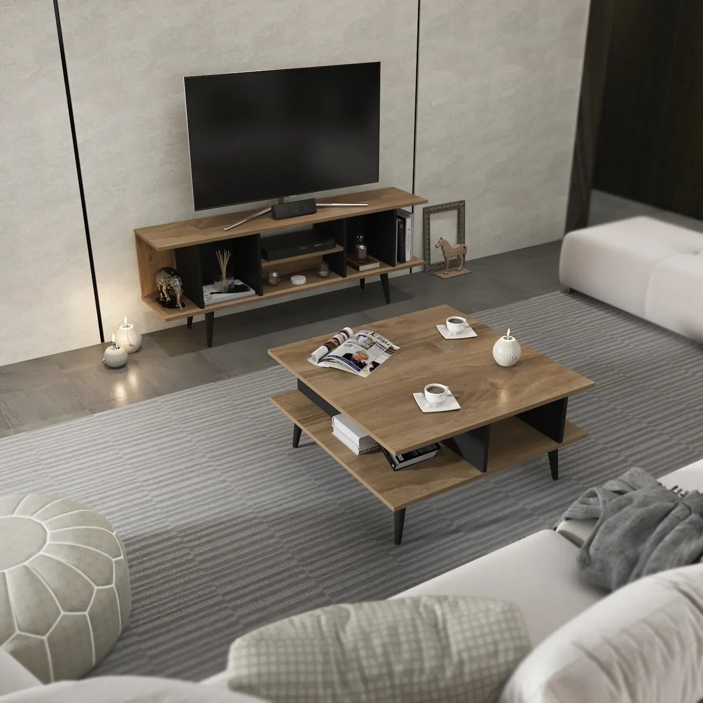Akya 35 inch Wide Square Coffee Table with Open Shelf Storage