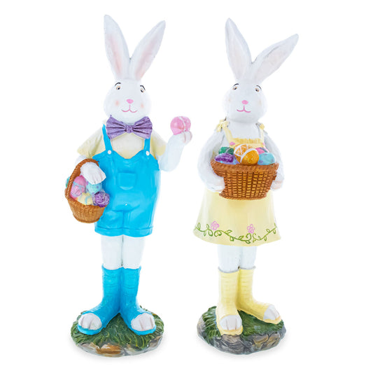 Enchanted Meadow Bunnies Hand-Painted Resin Centerpiece Figurine Set 12 Inches