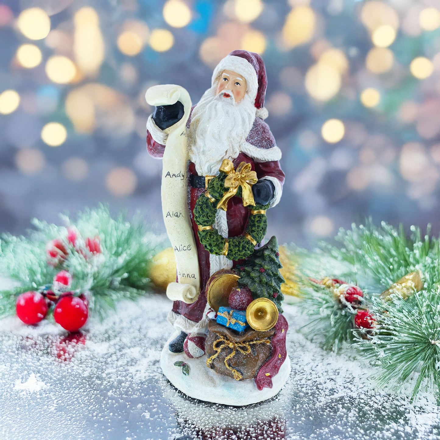 Santa Reading the Christmas Gifts List Figurine 11.5 Inches