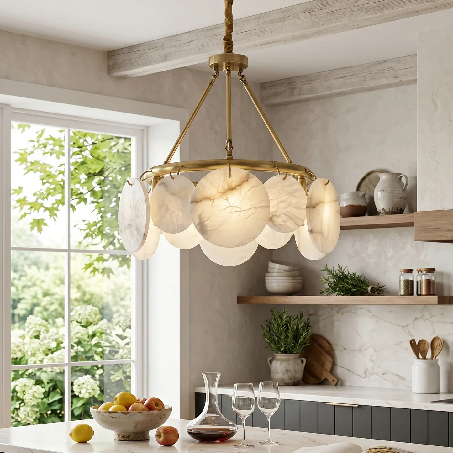 Alba Natural Alabaster Disc Chandelier
