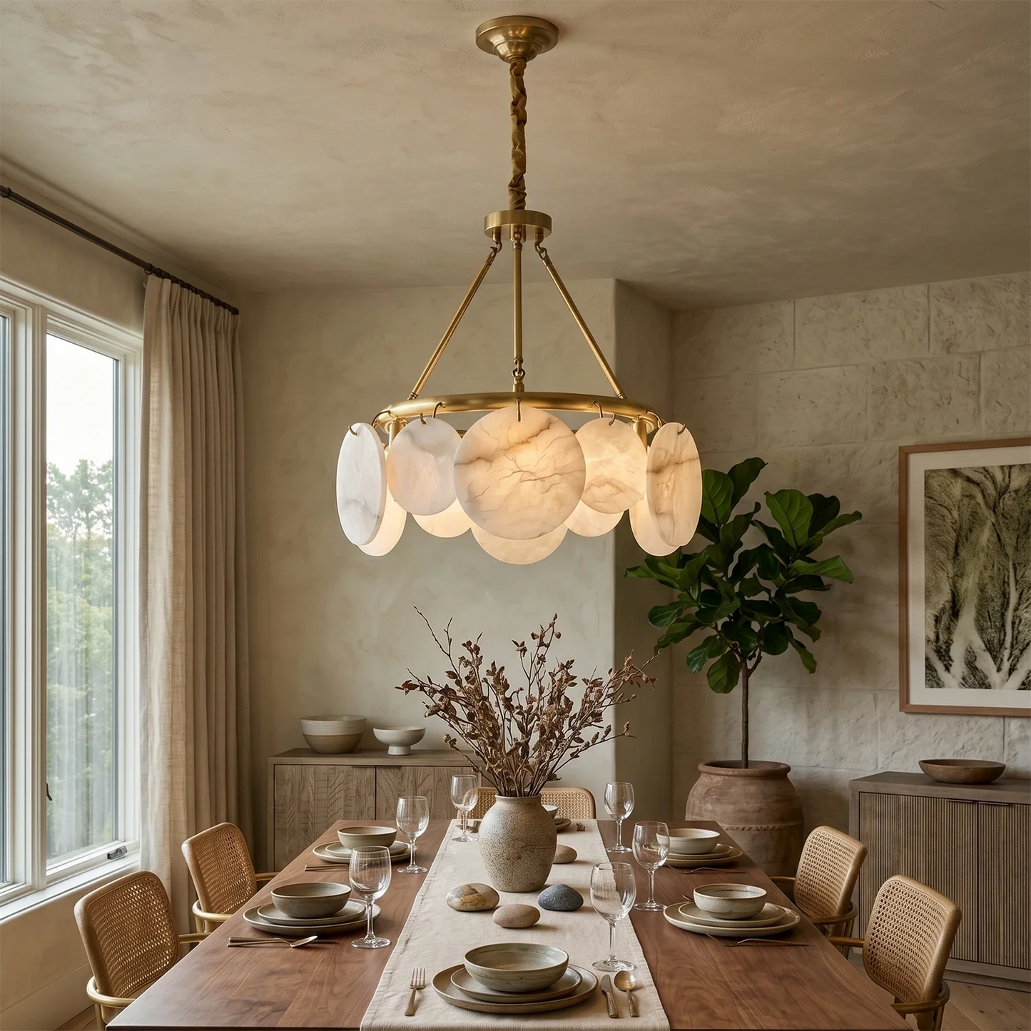 Alba Natural Alabaster Disc Chandelier