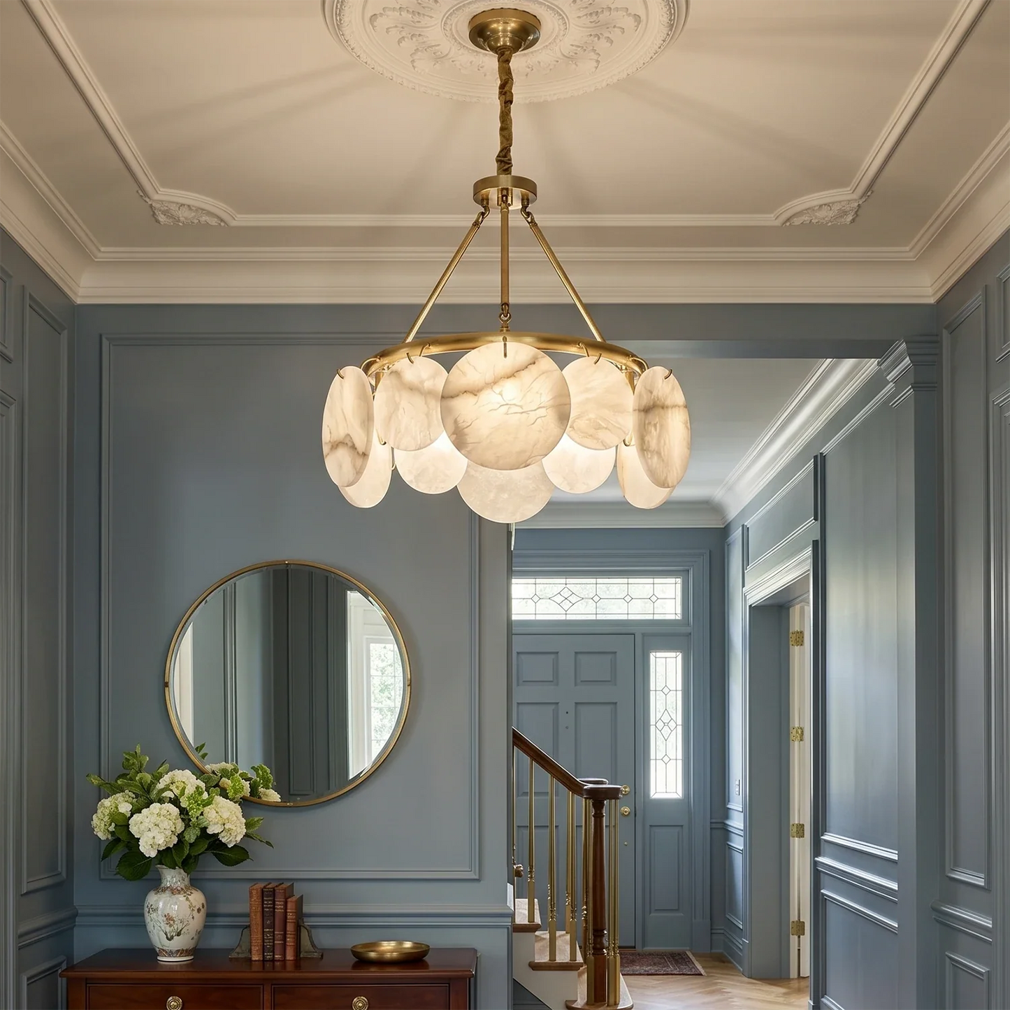 Alba Natural Alabaster Disc Chandelier