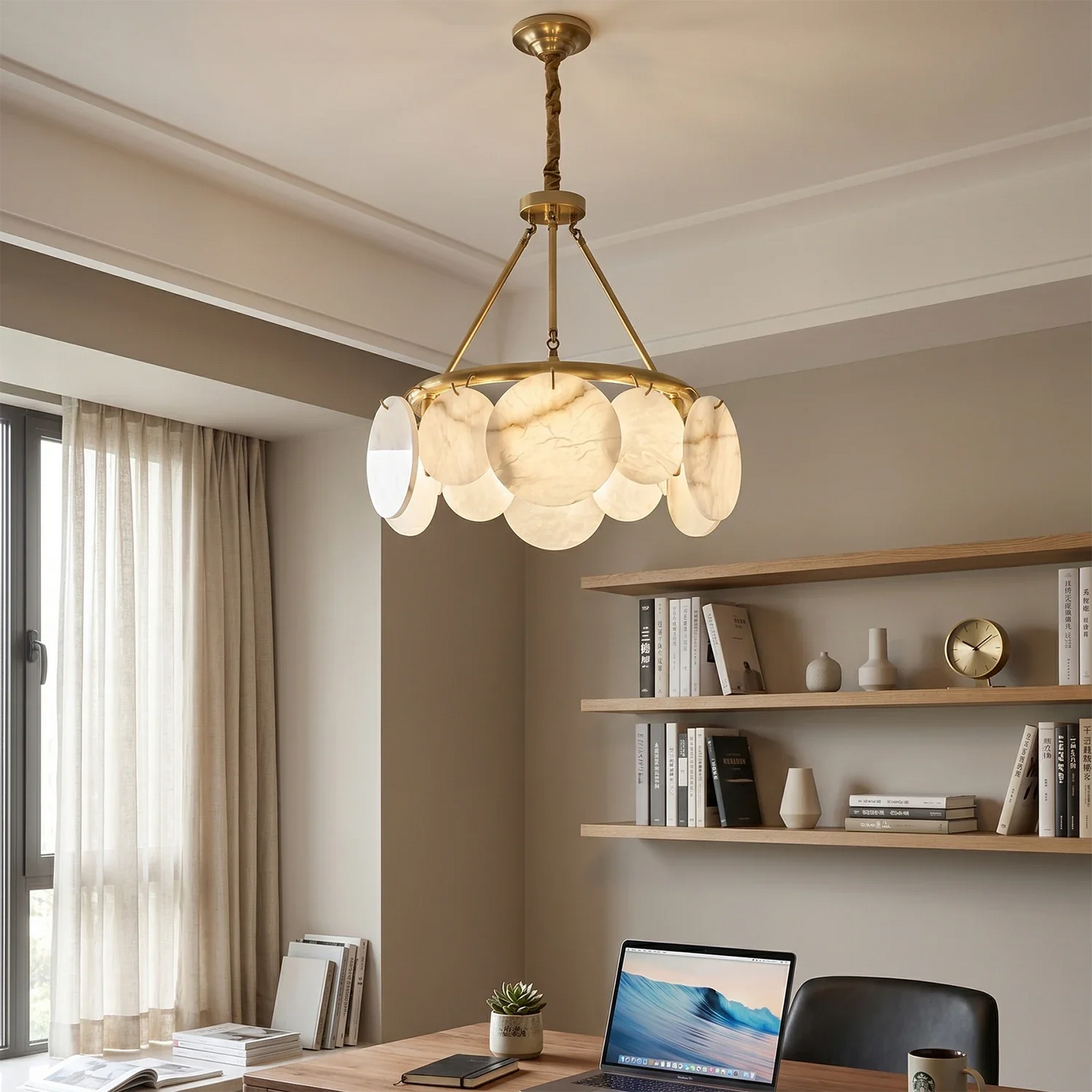 Alba Natural Alabaster Disc Chandelier