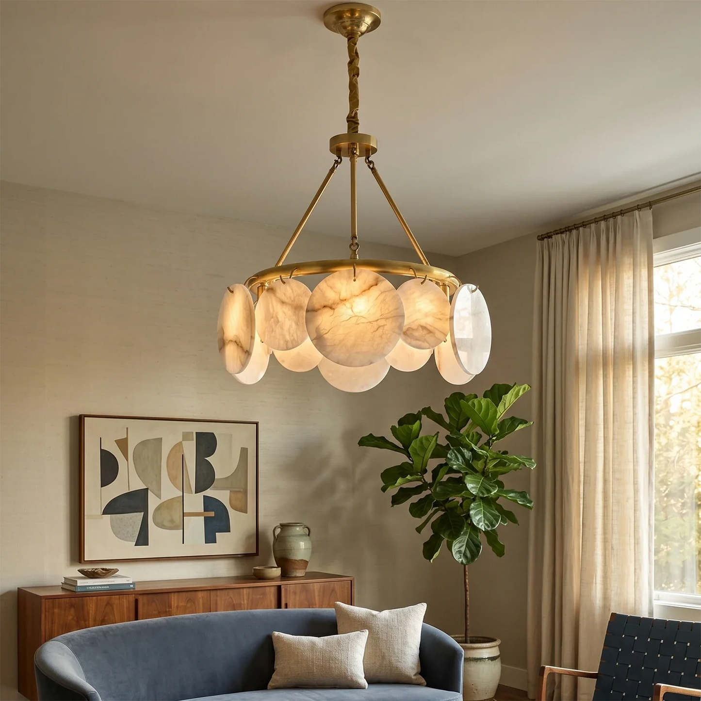 Alba Natural Alabaster Disc Chandelier
