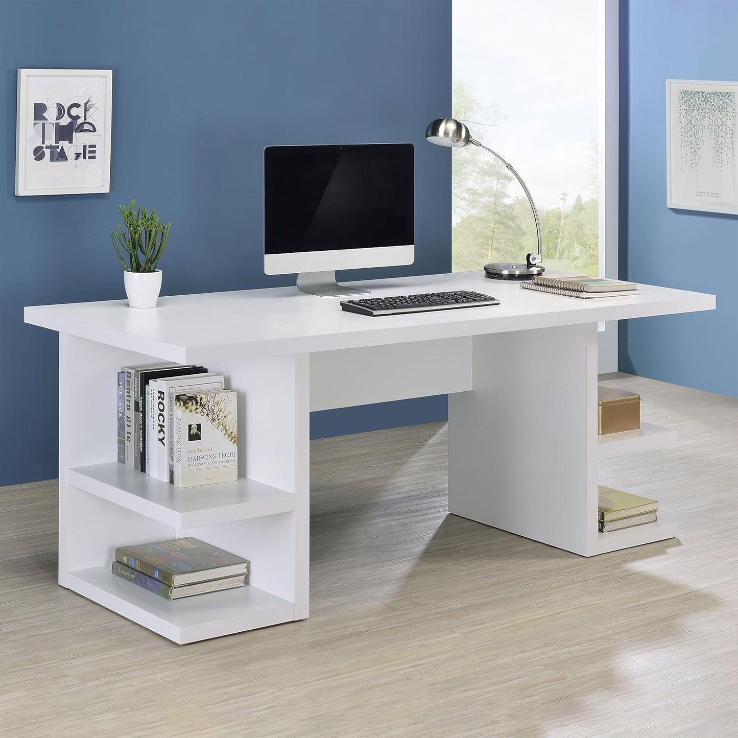 Alice 71 Inch White Modern Home Office Desk With 4 Shelves