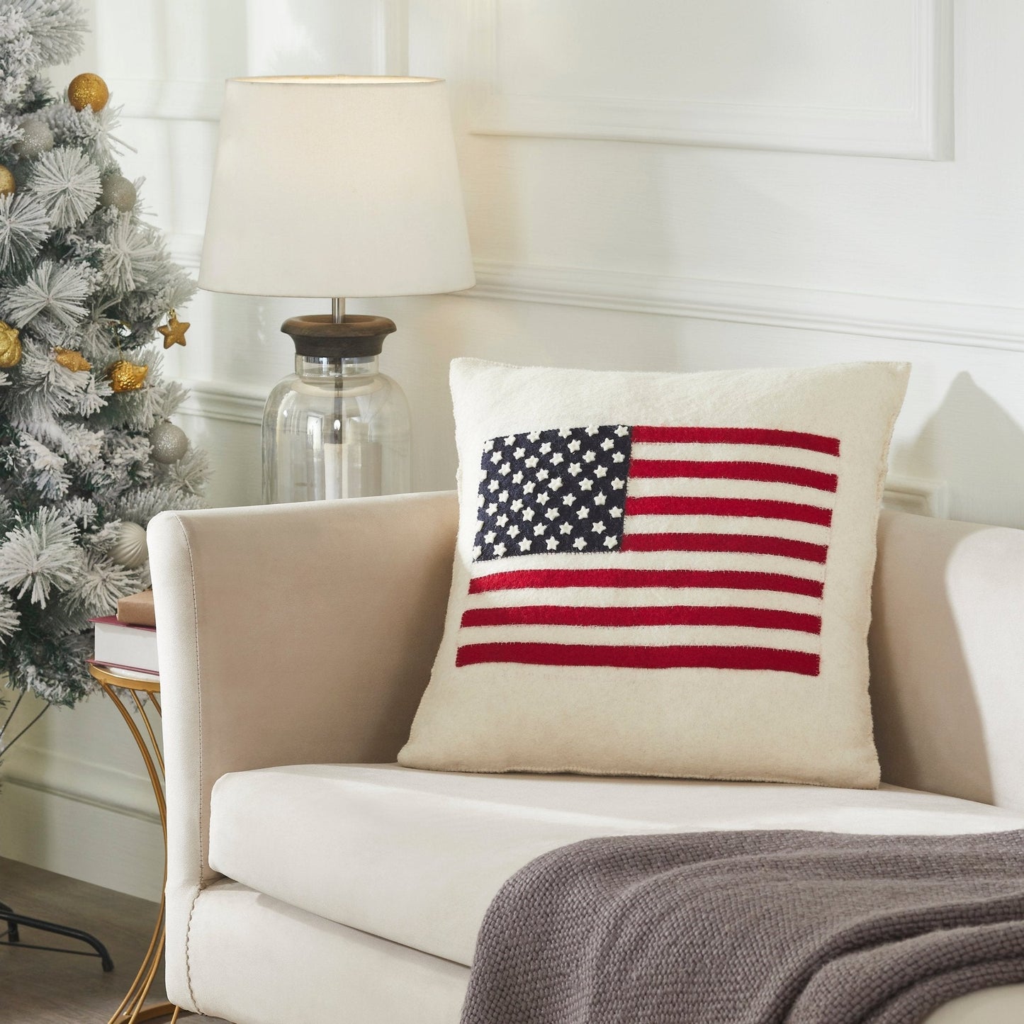 American Flag Hand Felted Wool Pillow - Cream 20" Arcadia Home