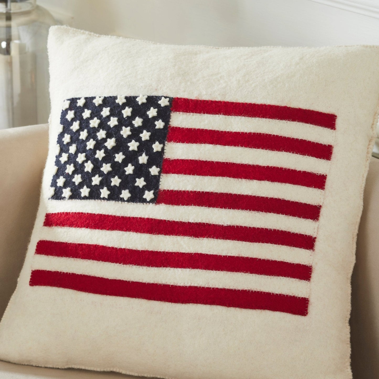 American Flag Hand Felted Wool Pillow - Cream 20" Arcadia Home