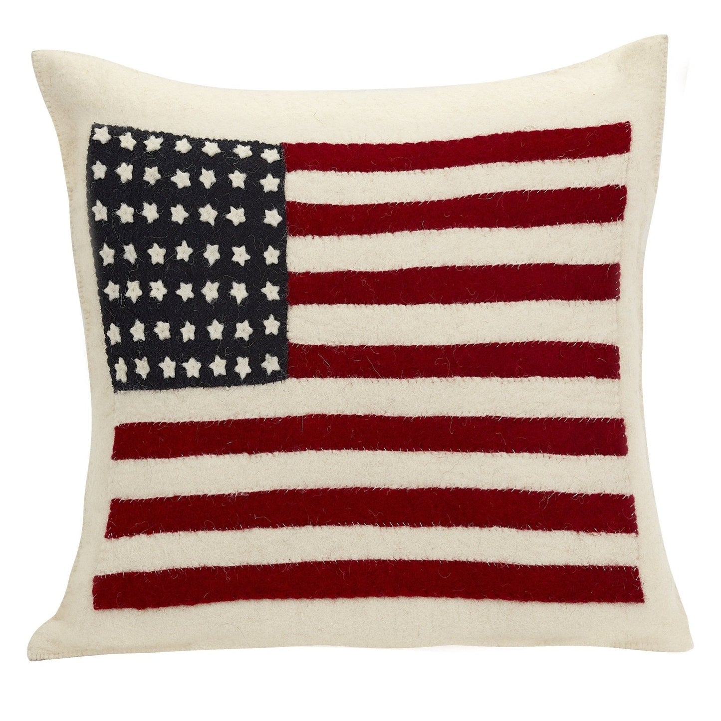 American Flag Hand Felted Wool Pillow - Cream 20" Arcadia Home