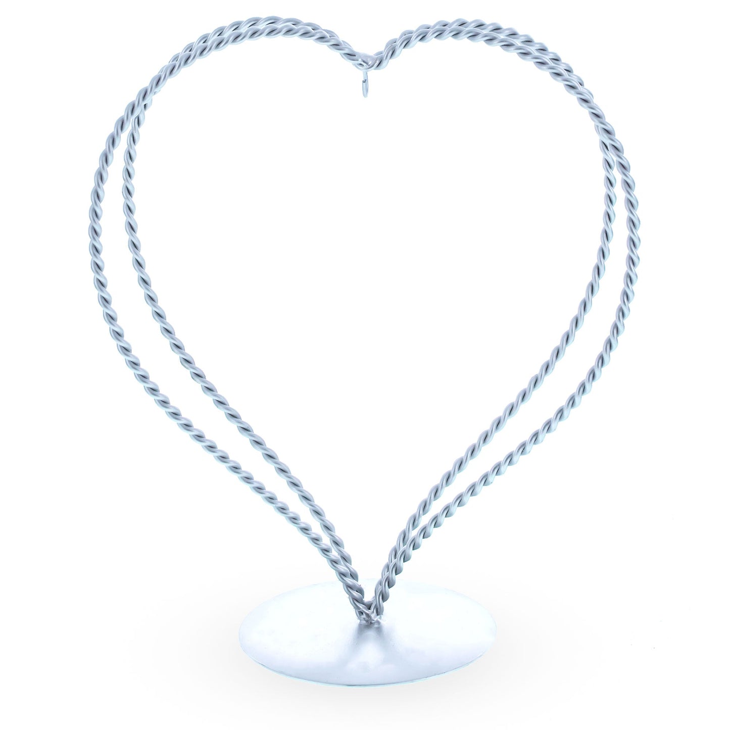 Double Wire Heart Twisted Silver Metal Ornament Display Stand 7.8 Inches (Poland)