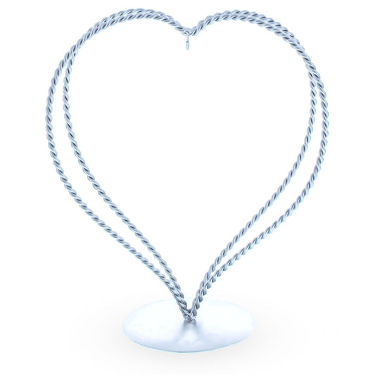 Double Wire Heart Twisted Silver Metal Ornament Display Stand 7.8 Inches (Poland)