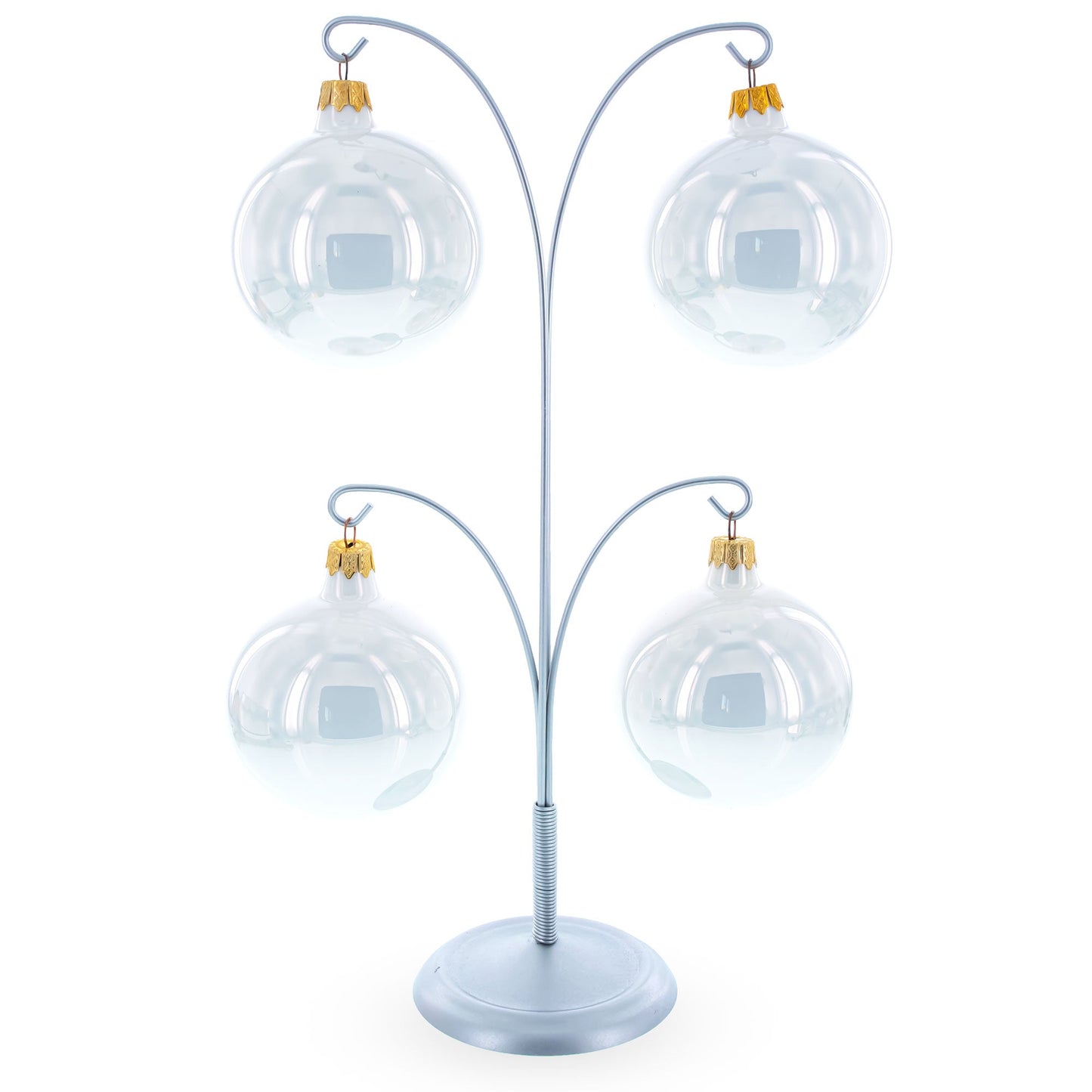 4-Arm Tree Branch Silver Metal Ornament Display Stand 12 Inches (Poland)