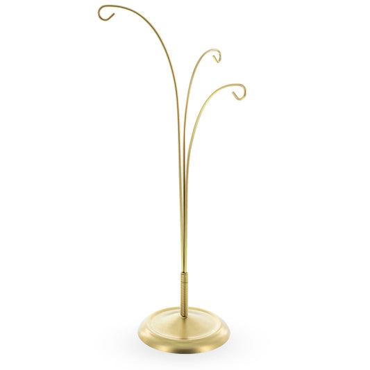 3-Arm Botanical Style Gold Metal Ornament Display Stand 12 Inches (Poland)
