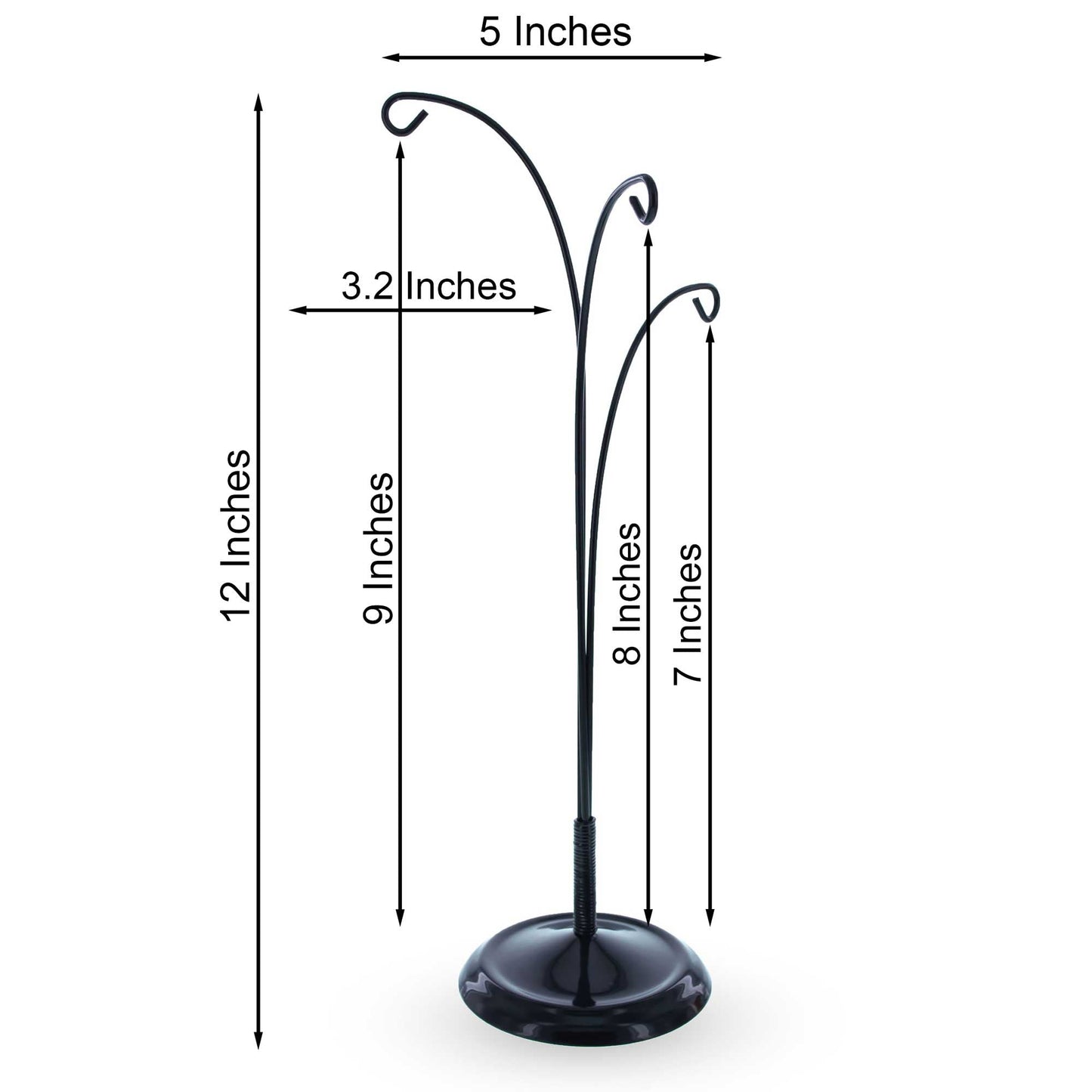 3-Arm Botanical Style Black Painted Metal Ornament Display Stand 12 Inches (Poland)