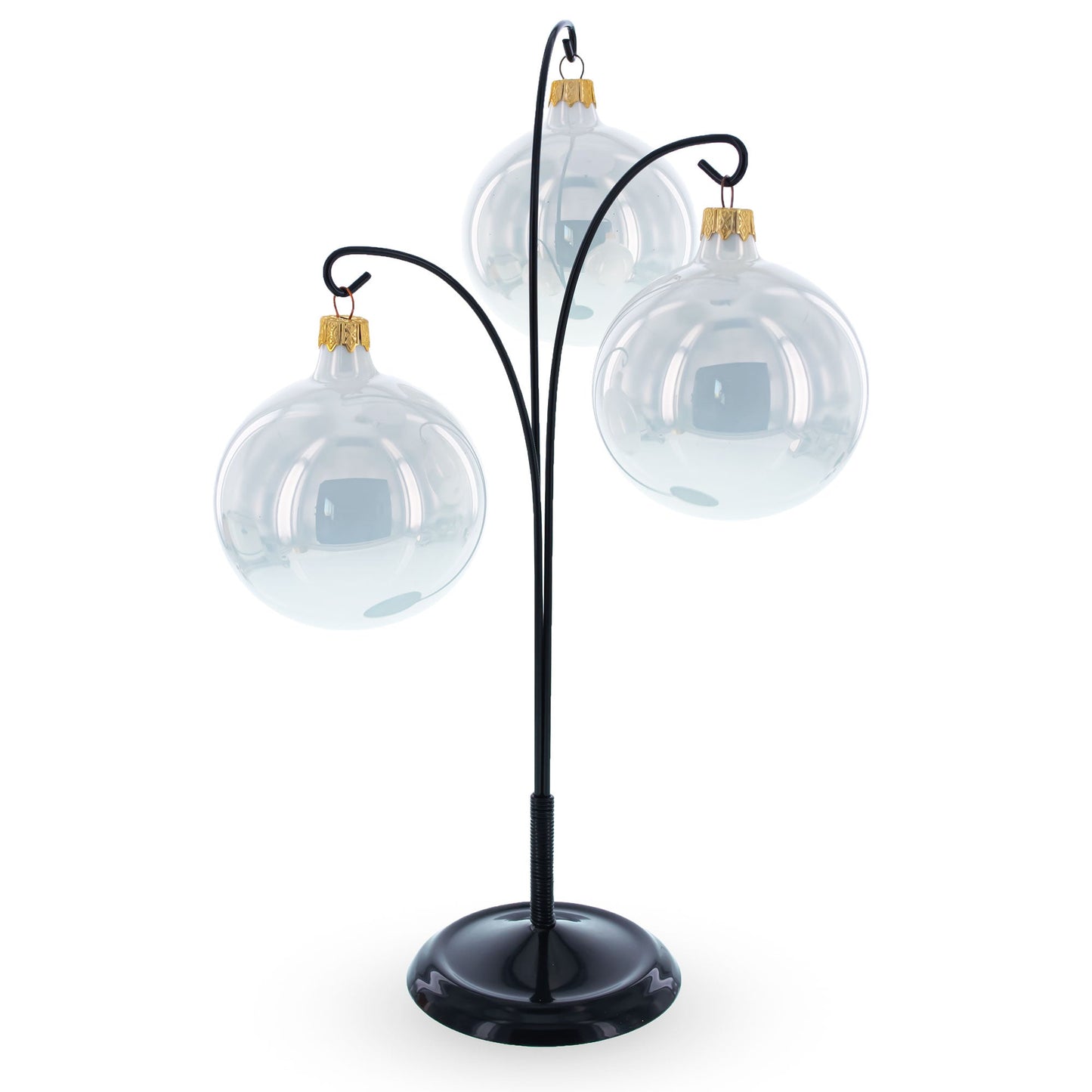 3-Arm Botanical Style Black Painted Metal Ornament Display Stand 12 Inches (Poland)