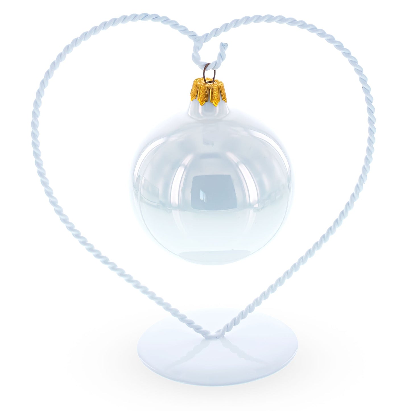 Heart-Shaped Twisted White Painted Metal Ornament Display Stand 6.2 Inches (Poland)