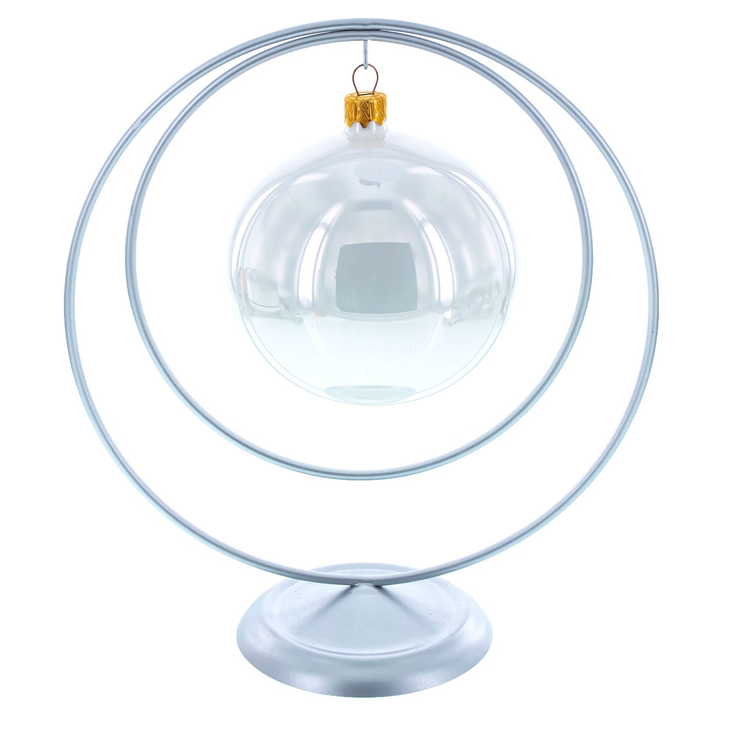 Contemporary Double Circle Silver Metal Ornament Display Stand 8.2 Inches (Poland)